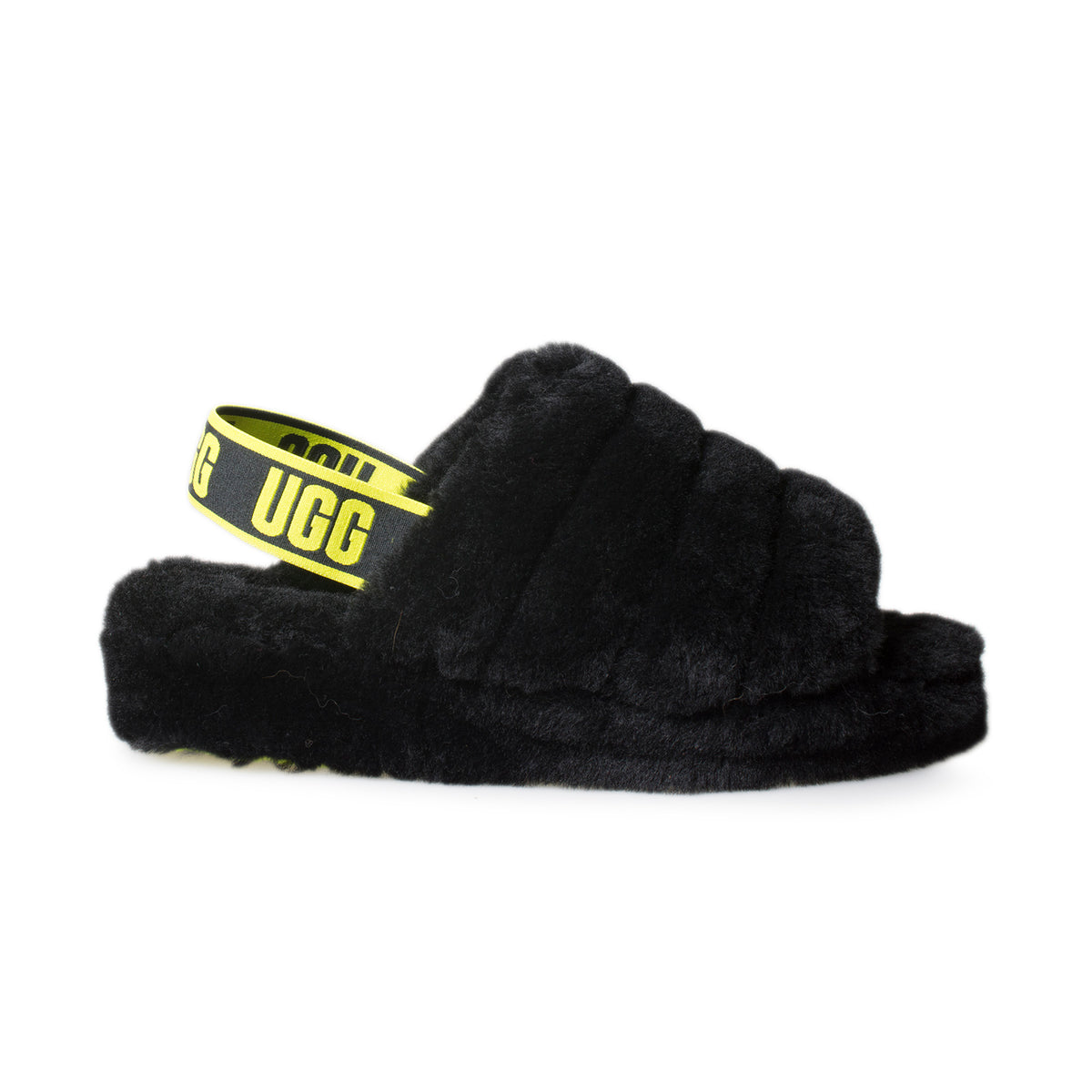 UGG Fluff Yeah Slide Sundae Black Yellow Slippers Women's