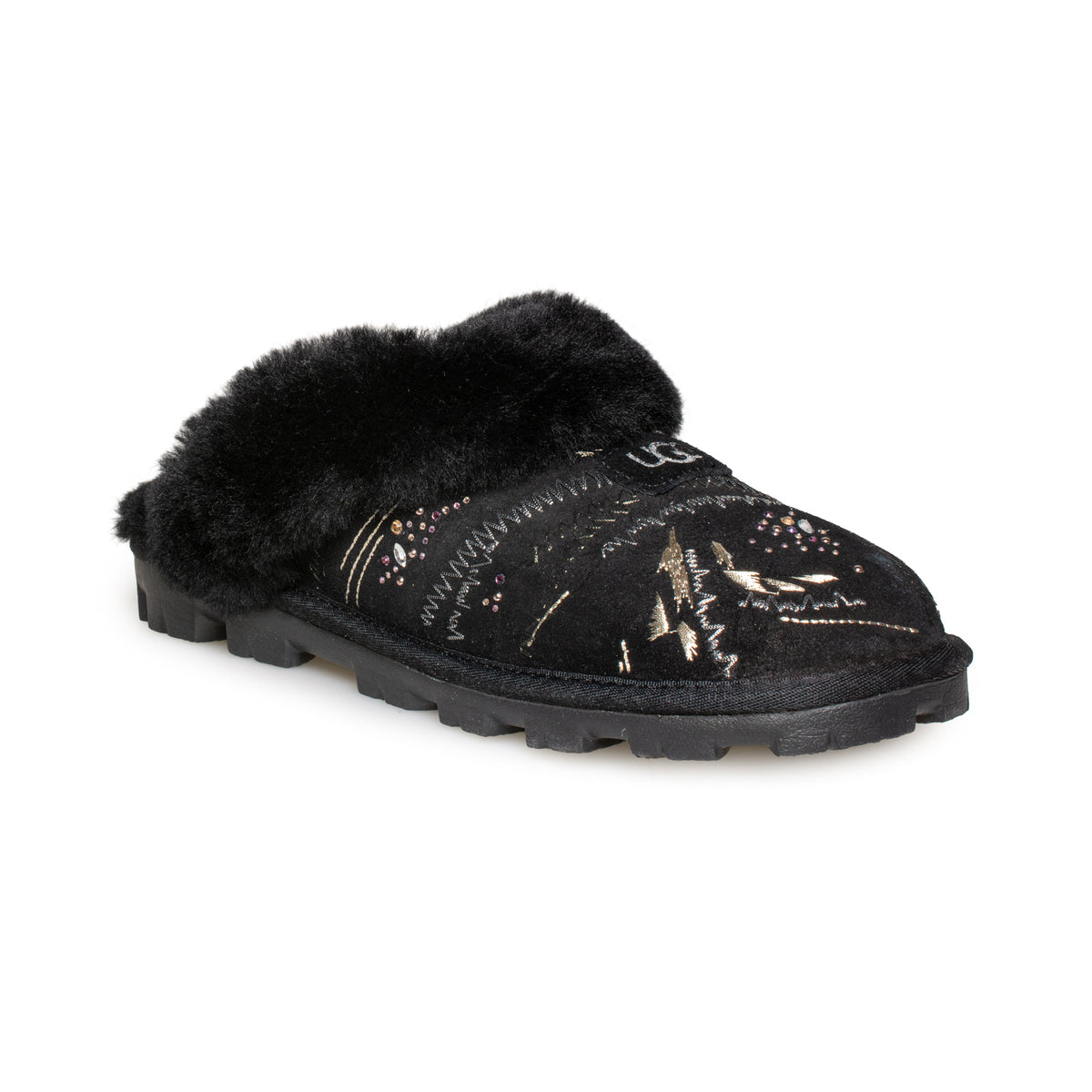 Ugg Coquette Gold Burst Black Slippers Womens Mycozyboots 6450