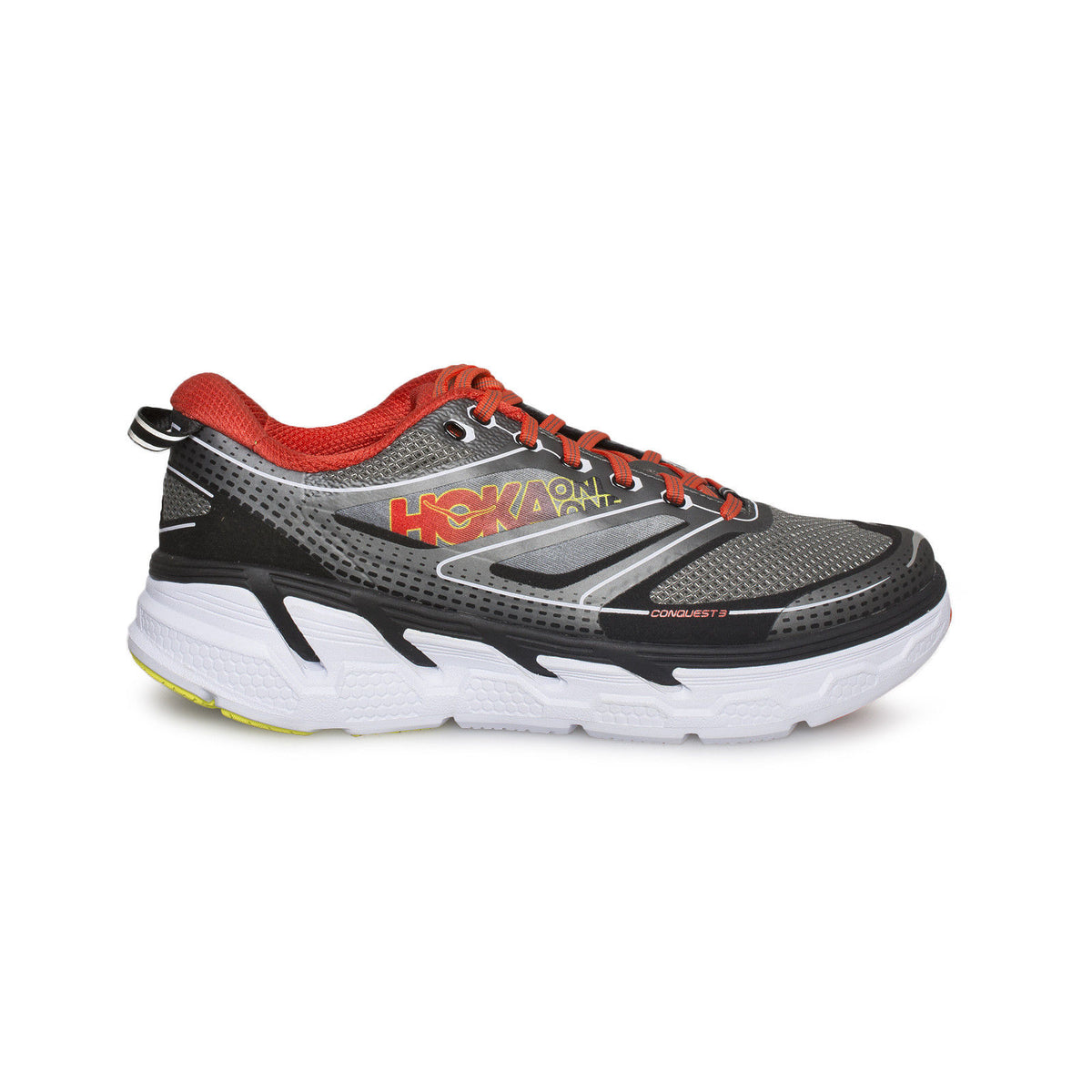 Hoka One One Mens Conquest Grey Orange Flash Running Shoes
