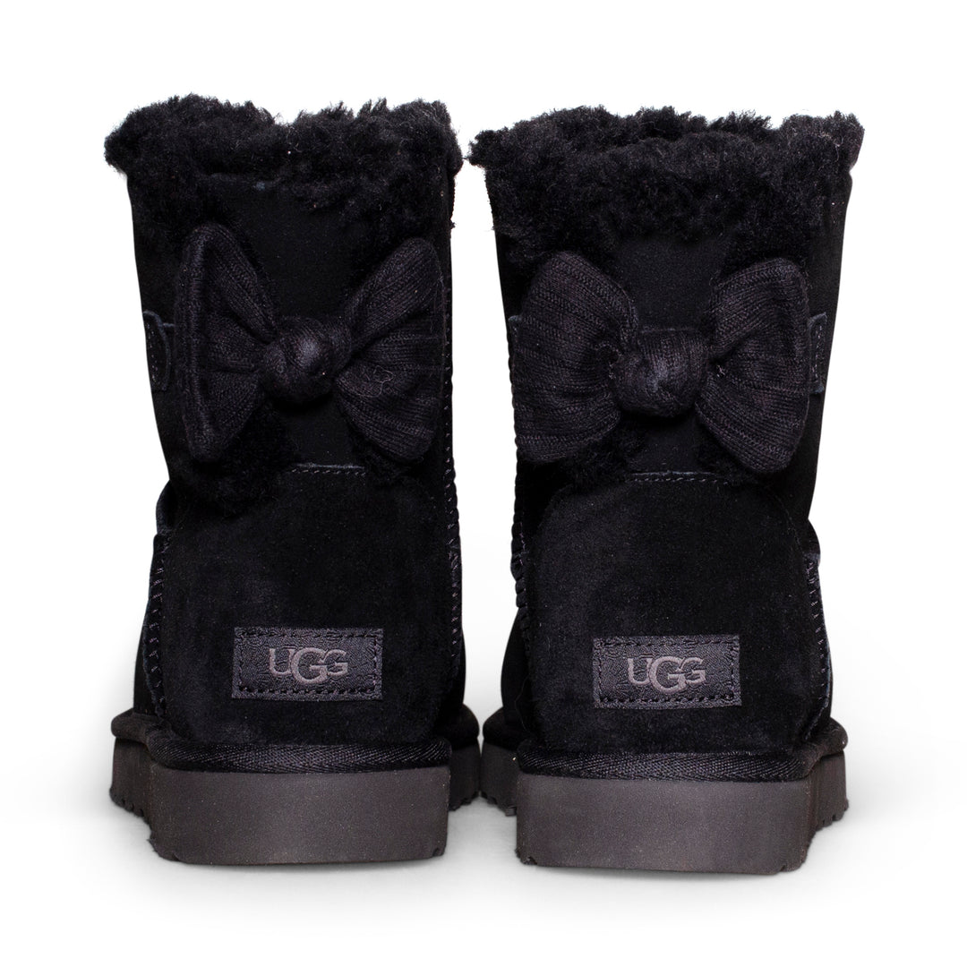 UGG Mini Bailey Ribbed Bow Black Boots Women s MyCozyBoots