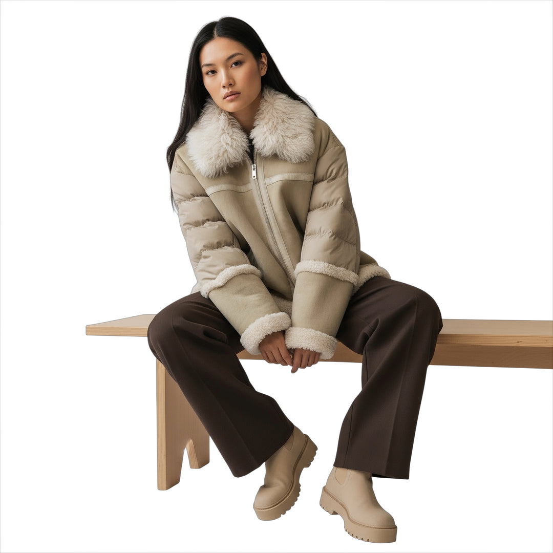 UGG Chateau Shearling Nylon Sand Jacket - Women's – MyCozyBoots