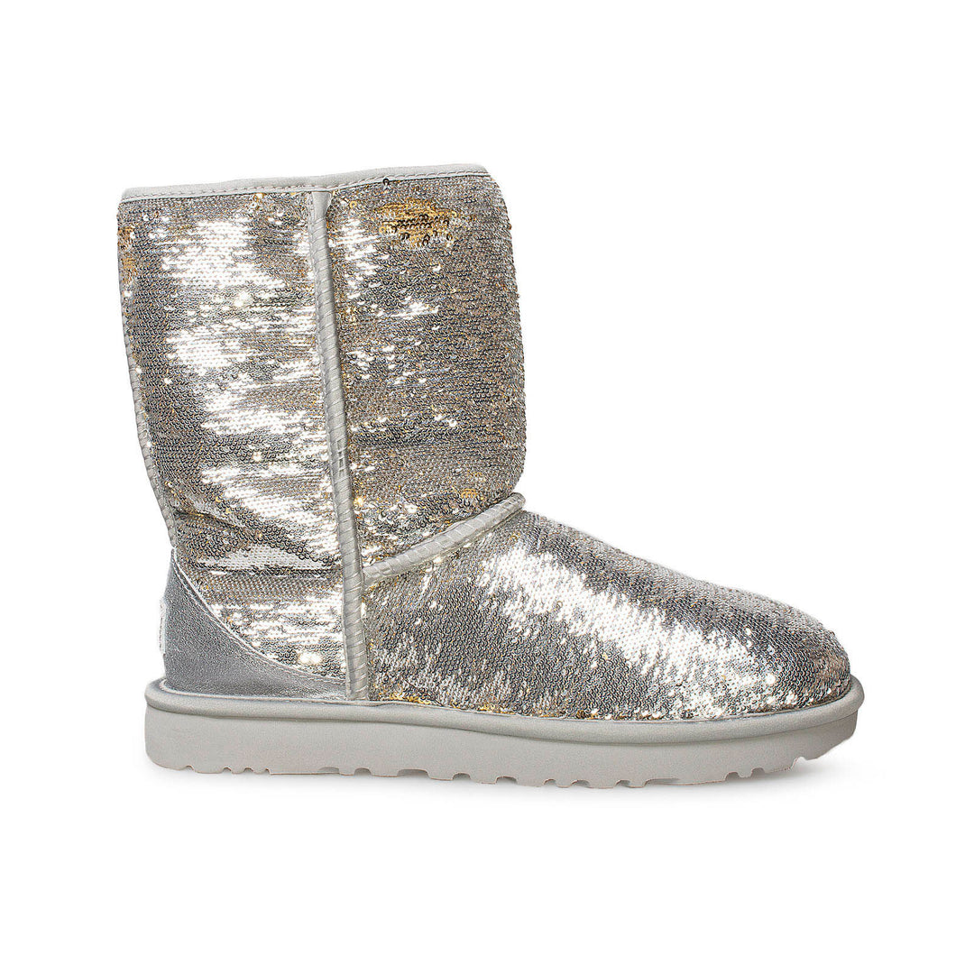 UGG Classic Short Boots Silver Sequins Girls Womens 5 Brand New in popular Box