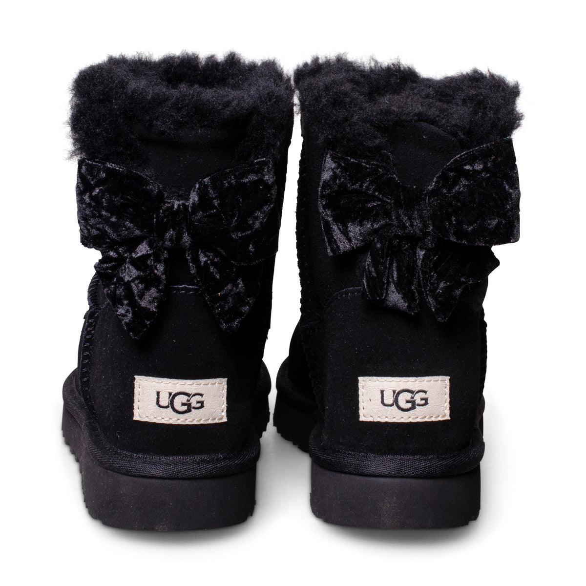 UGG Mini Bailey Bow Crushed Velvet Black Boots - Women's – MyCozyBoots