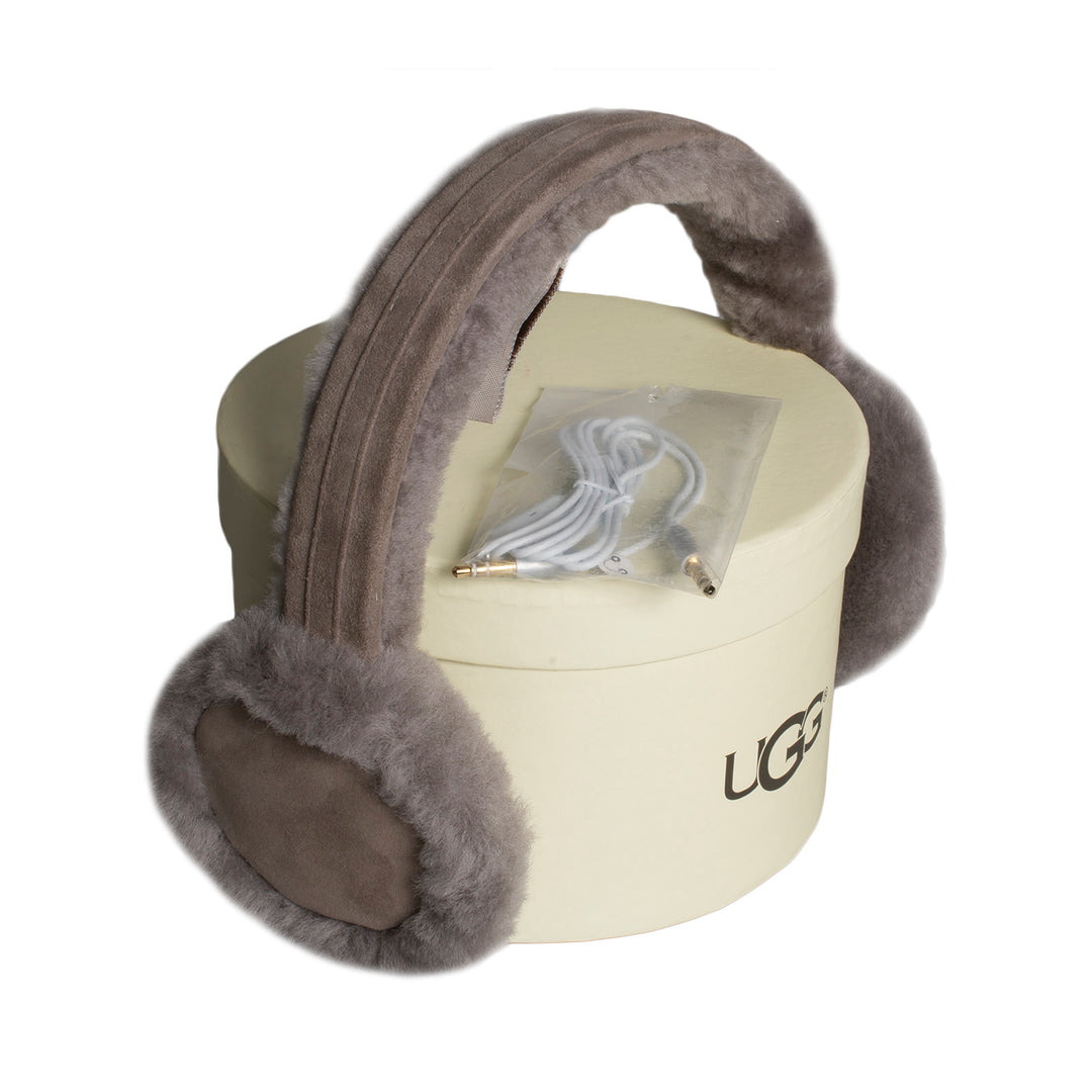 UGG Cream and Gray Earmuffs wired with Audio Feature UGG Wired Earmuffs Tech Sheepskin Shearling Gray New | eBay main image 2