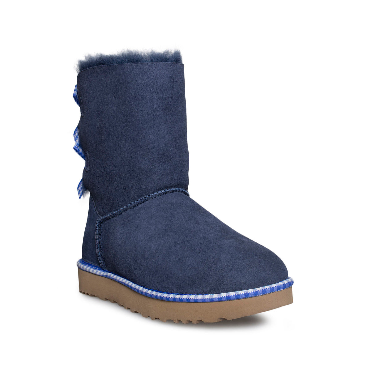 UGG Bailey Bow Gingham Navy Boots - Women's – MyCozyBoots