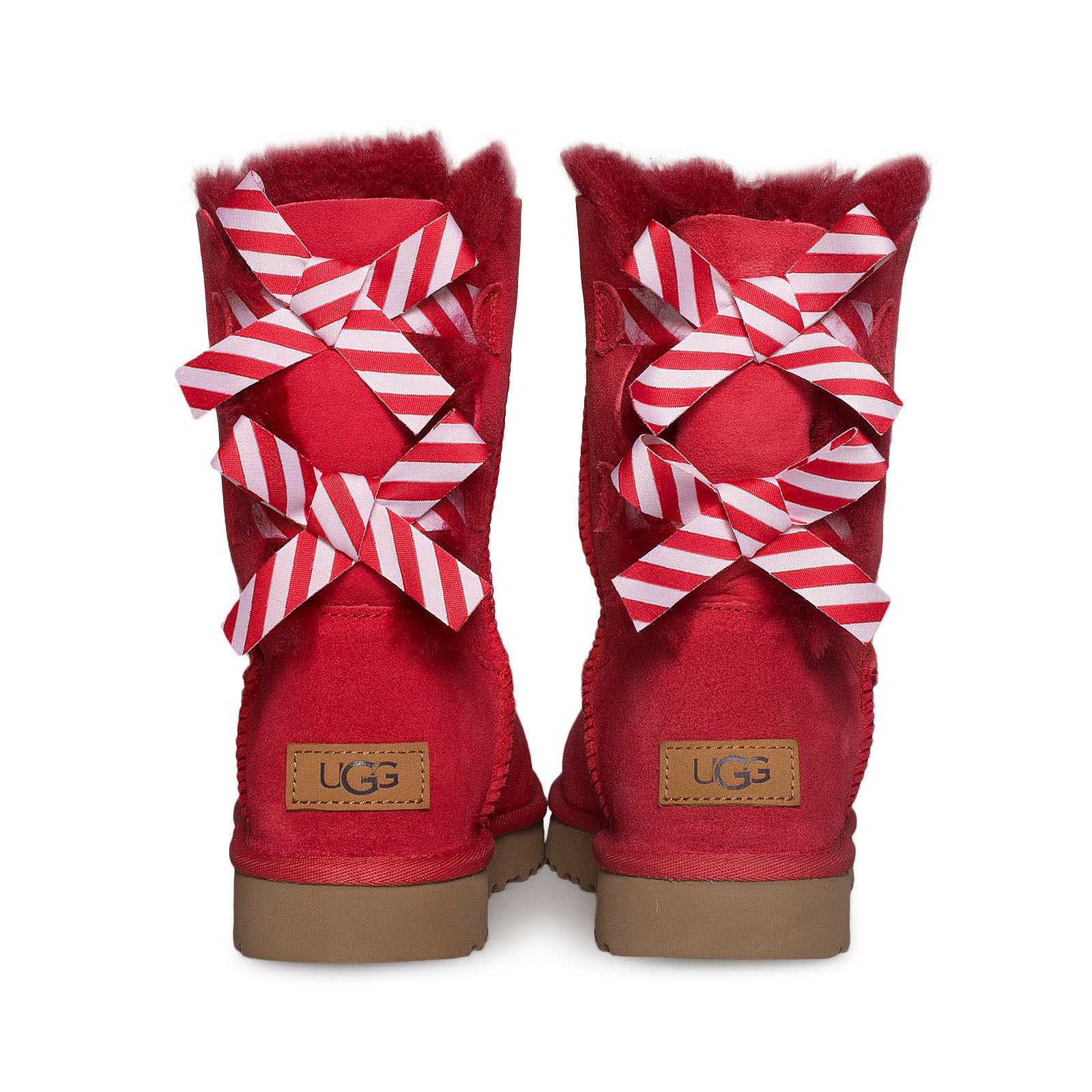 UGG Bailey Bow II Diagonal Stripes Poppy Red Boots - Women's