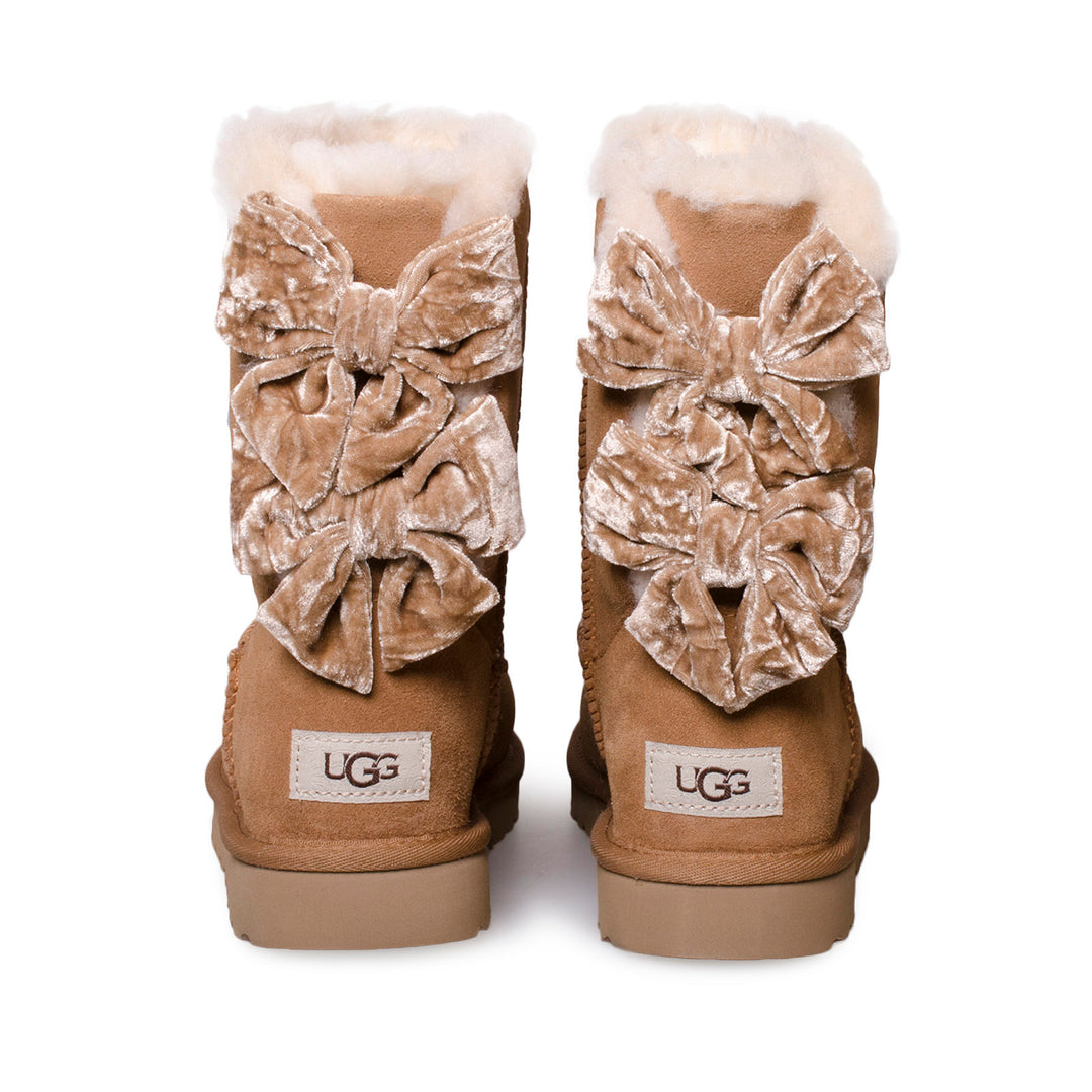 UGG Bailey Bow Crushed Velvet Chestnut Boots Women s MyCozyBoots