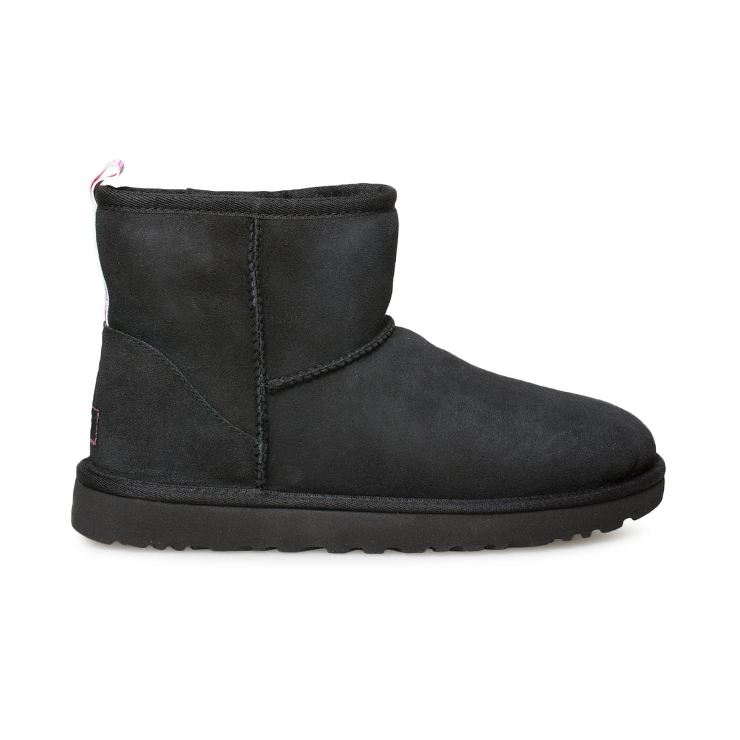 UGG Classic Mini II Graphic Logo Black Neon Pink Boots