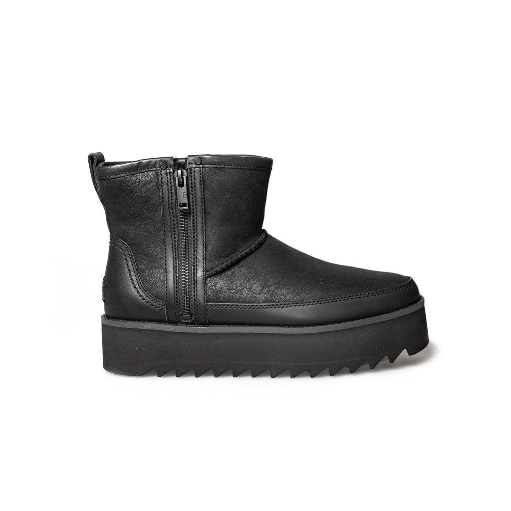 UGG Classic Rebel Biker Mini Black Boots - Women's – MyCozyBoots